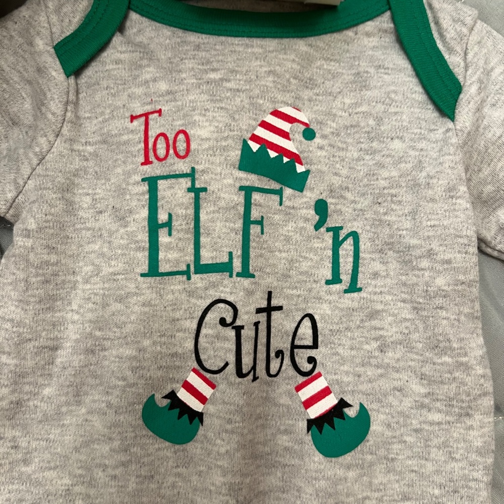 NWT - Elf'n Cute Bodysuit, Hat, & Socks - 3 Piece Christmas Set - 3/6 months